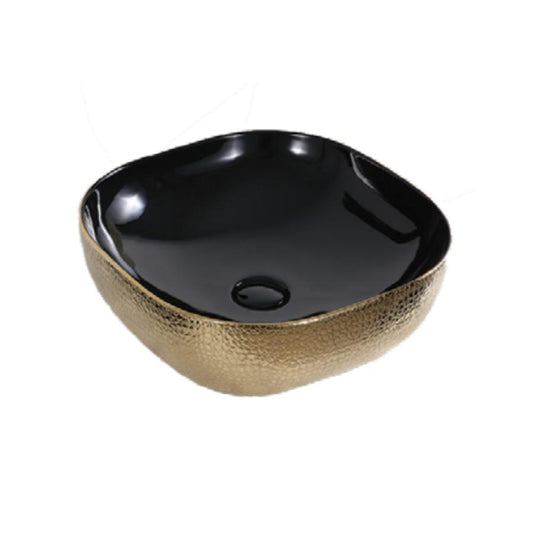 Dark Slate Gray Bracera Arto Vessel Counter Top Sink Brushed Gold and Black