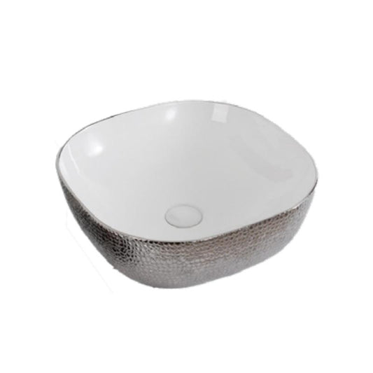 Light Gray Bracera Arto Vessel Counter Top Sink Gloss Nickel/Silver and White