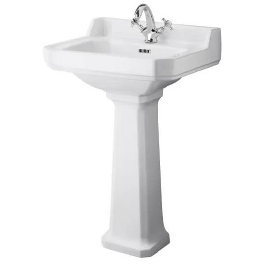 Light Gray Old London Richmond 560mm Basin & Pedestal Sink 1 Tap Hole