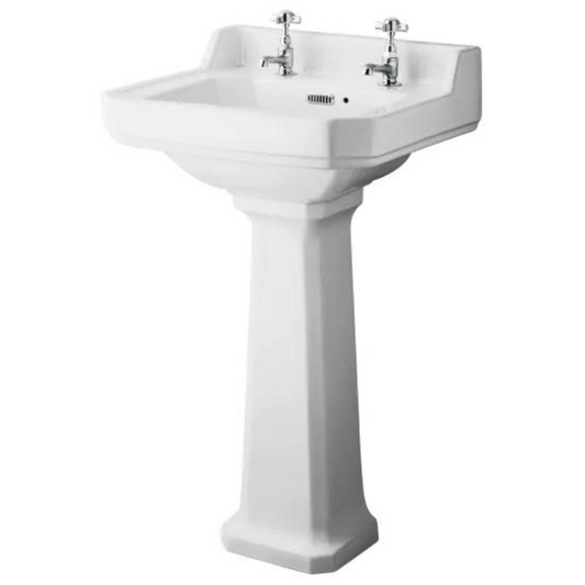 Light Gray Old London Richmond 500mm Basin & Pedestal Sink 2 Tap Hole