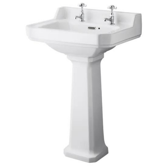 Light Gray Old London Richmond 560mm Basin & Pedestal Sink 2 Tap Hole