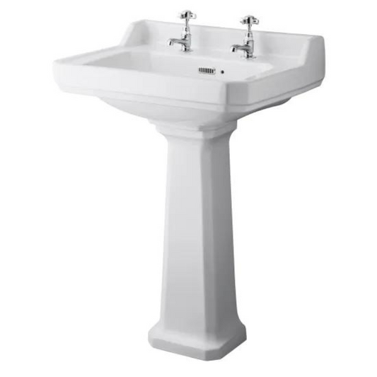 Light Gray Old London Richmond 600mm 2 Tap Hole Basin & Comfort Height Pedestal Sink