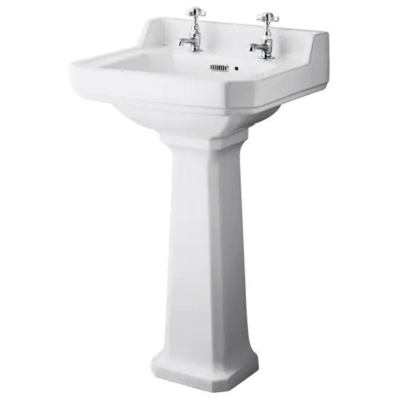 Light Gray Old London Richmond 500mm 2 Tap Hole Basin & Comfort Height Pedestal