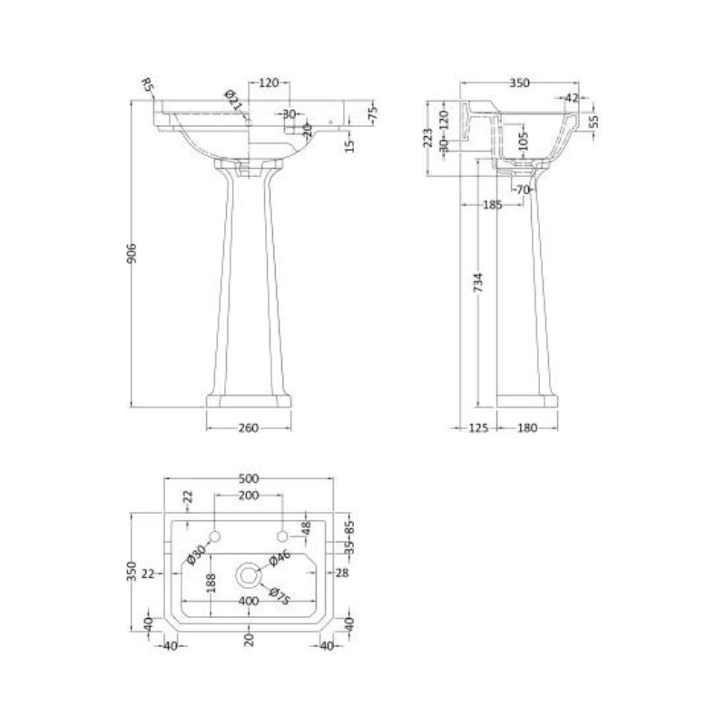 Lavender Old London Richmond 500mm 2 Tap Hole Basin & Comfort Height Pedestal