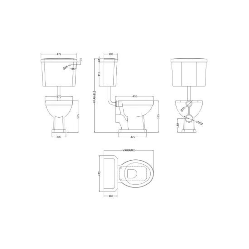 Nuie Carlton Low Level Toilet Pan, Cistern & Flush Pipe Kit – Bathroomship