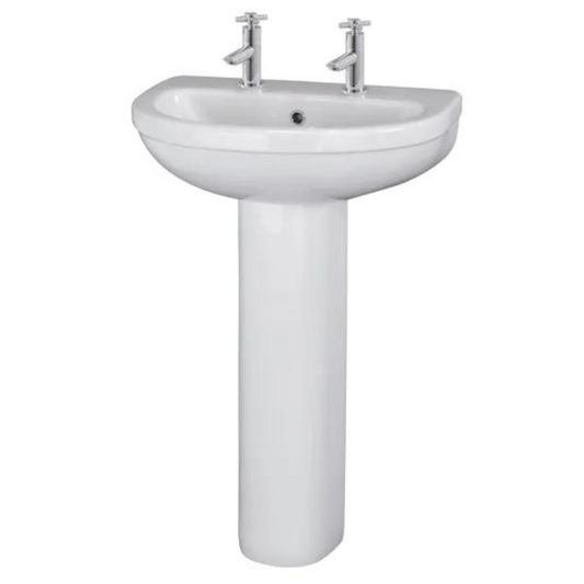 Light Gray Nuie Ivo 550mm 2 Tap Hole Basin & Pedestal Sink