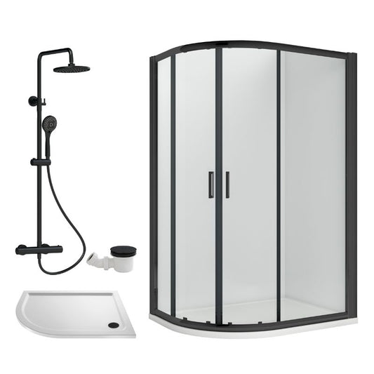 Light Gray Bathroomship ENZIRE Complete Shower Package Black Left Hand