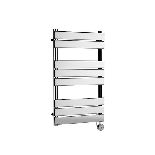 Light Gray Nuie Chrome Electric Square Flat Towel Rail Radiator with 8 Bars, 840mm x 500mm