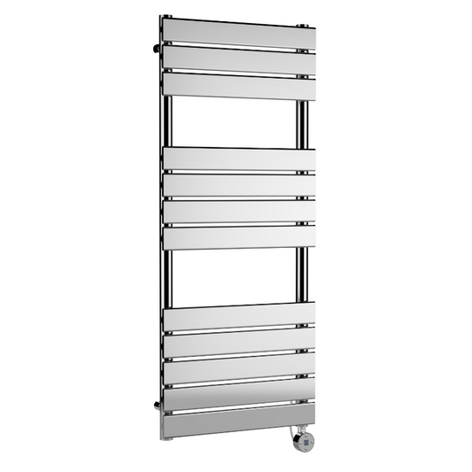 Light Gray Nuie Chrome Electric Square Flat Towel Rail Radiator with 12 Bars, 1213mm x 500mm