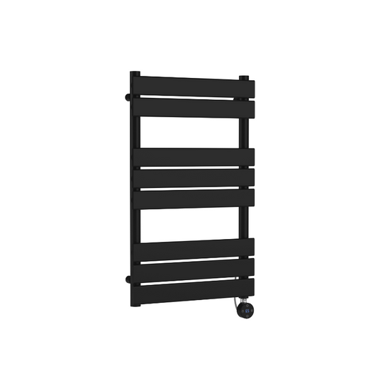 Dark Slate Gray Nuie Matt Black Electric Flat Panel Towel Rail Radiator 840x500