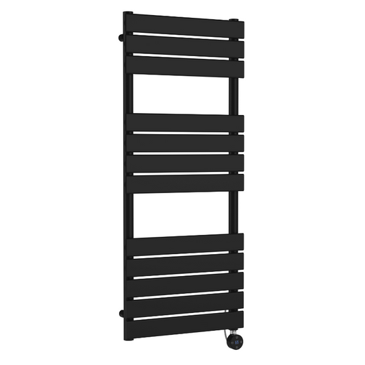 Dark Slate Gray Nuie Matt Black Electric Flat Panel Towel Rail Radiator 1213x500