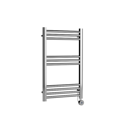 Gray Nuie Chrome Electric Round Tube Towel Rail with 10 Bars, 800mm x 500mm