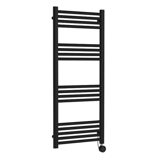 Dark Slate Gray Nuie Matt Black Electric Round Towel Rail Radiator 1200x500