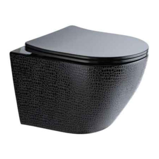 Dark Slate Gray Bracera Verto Wall Hung Toilet Pan & Seat Gloss Black