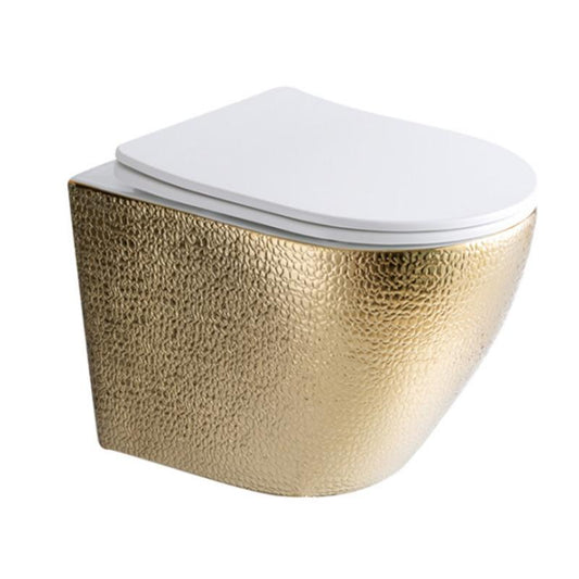 Rosy Brown Bracera Verto Wall Hung Toilet Pan & Seat Brushed Gold