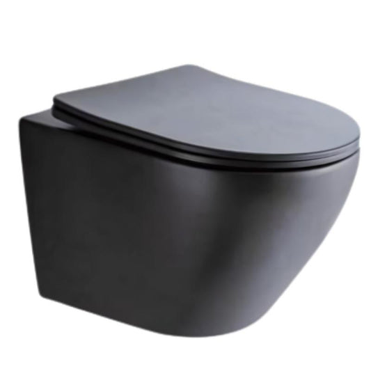 Dark Slate Gray Bracera Verto Wall Hung Toilet Pan & Seat Matt Black