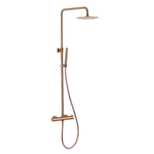 Antique White Bracera Verto Thermostatic Mixer Rigid Riser Shower Kit Brushed Rose Gold