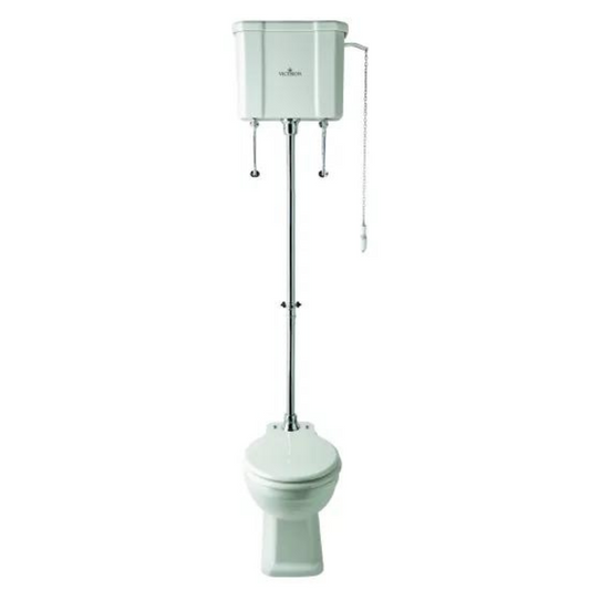 Light Gray BC Designs Victrion Toilet Pan, High Level Cistern & Pipe