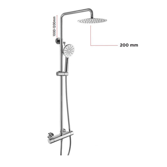 Gray Bracera Vole Exposed Thermostatic Valve Adjustable Shower Kit Round